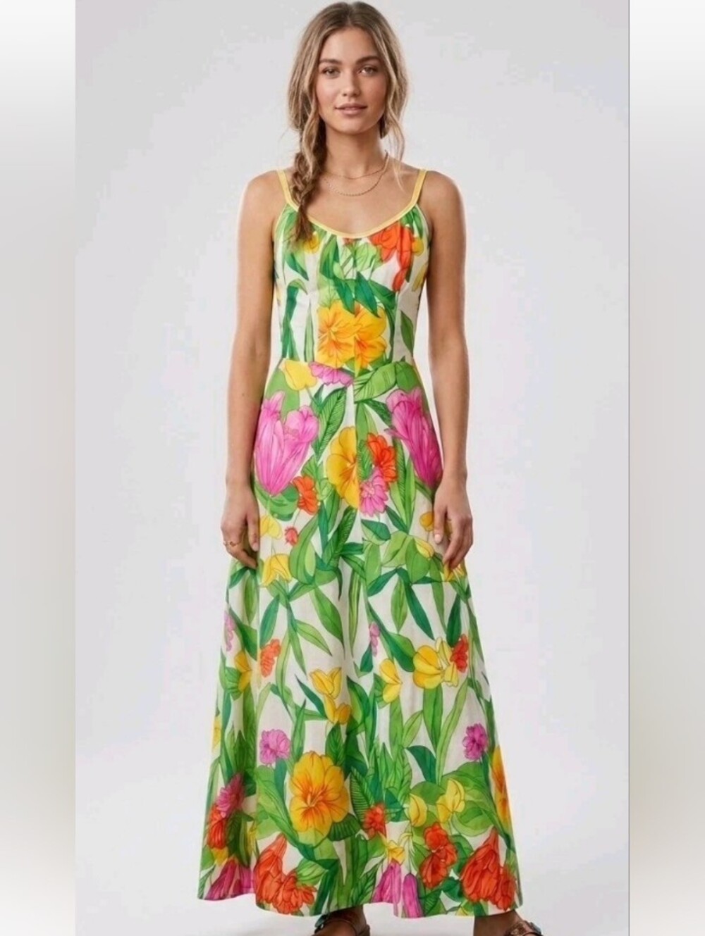 Vintage DeWeese Swim Maxi Dress 14/36 8/M Smocked Back Fit & Flare Bright Floral
